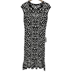Felicity & Coco Womens Flounce Hem Selia Black White Knit Dress Size Large
